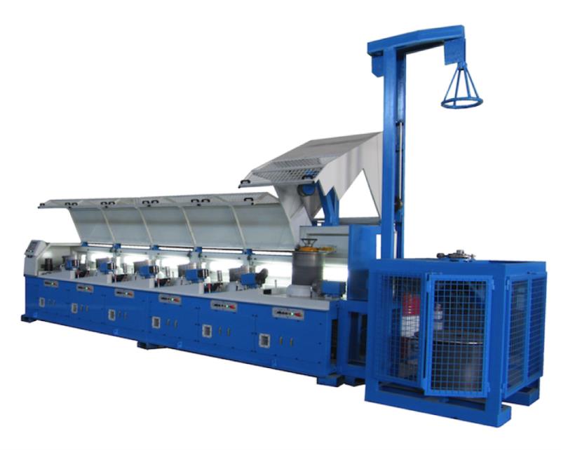 SMS600-6 INCLINED-BLOCK WIRE DRAWING MACHINE WITH DENSER LEVER + BASKET WRAPPER + COILER (ENTRY 6.00mm SORTIE 2.40mm)