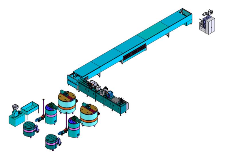 MKCD-F-450 ÇİKOLATA HAZIRLAMA VE İÇİ KREMA FINDIK VE KRANC KALIPLAMA HATTI (BATON-BAR-MINI TABLET) 300-540 KG H