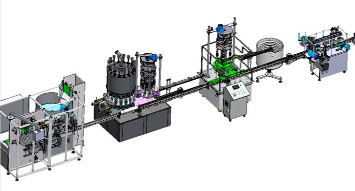 ODM-V16-8 LIGNE COMPLT AUTO REMPLISSAGE DE BOUTEILLE ROTATIF  16 POSTES REMPLI + 8 TETE  VISSEUSE 100ml-1000ml